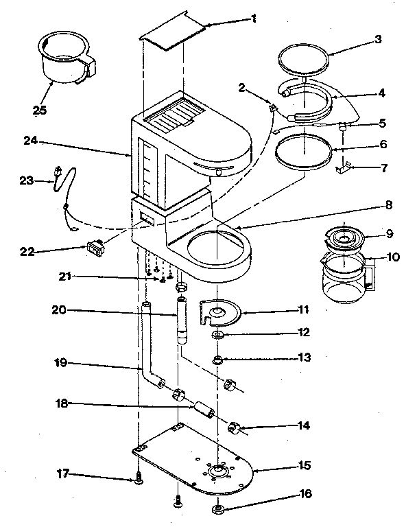 Replacement Parts Diagram and Parts List for A622  Proctor Silex Coffee Maker